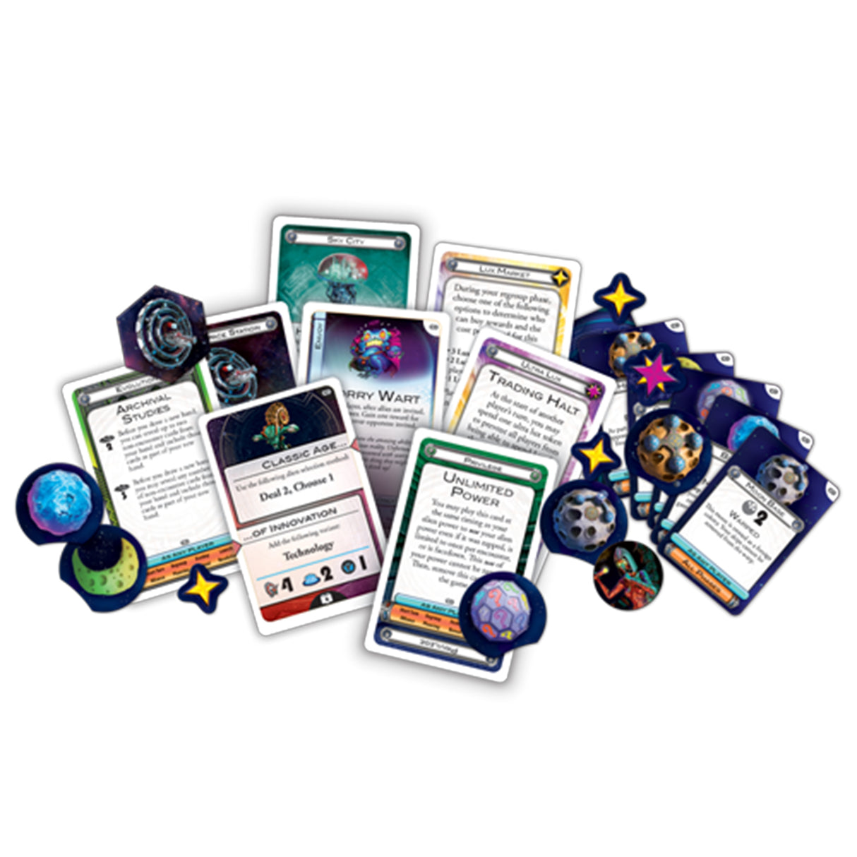 Cosmic Encounter: Cosmic Odyssey game components and alien cards