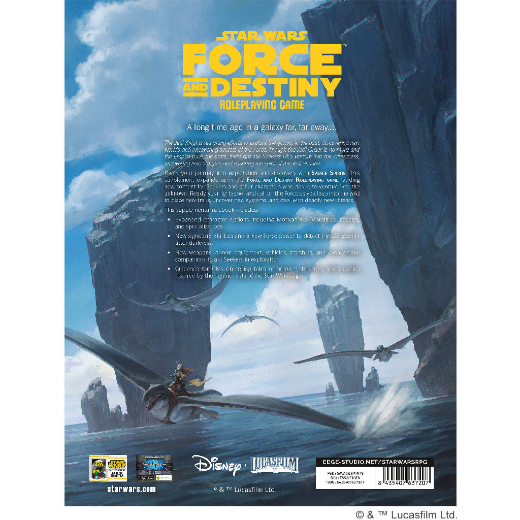 Star Wars - Force and Destiny RPG: Savage Spirits RPG back cover with content details