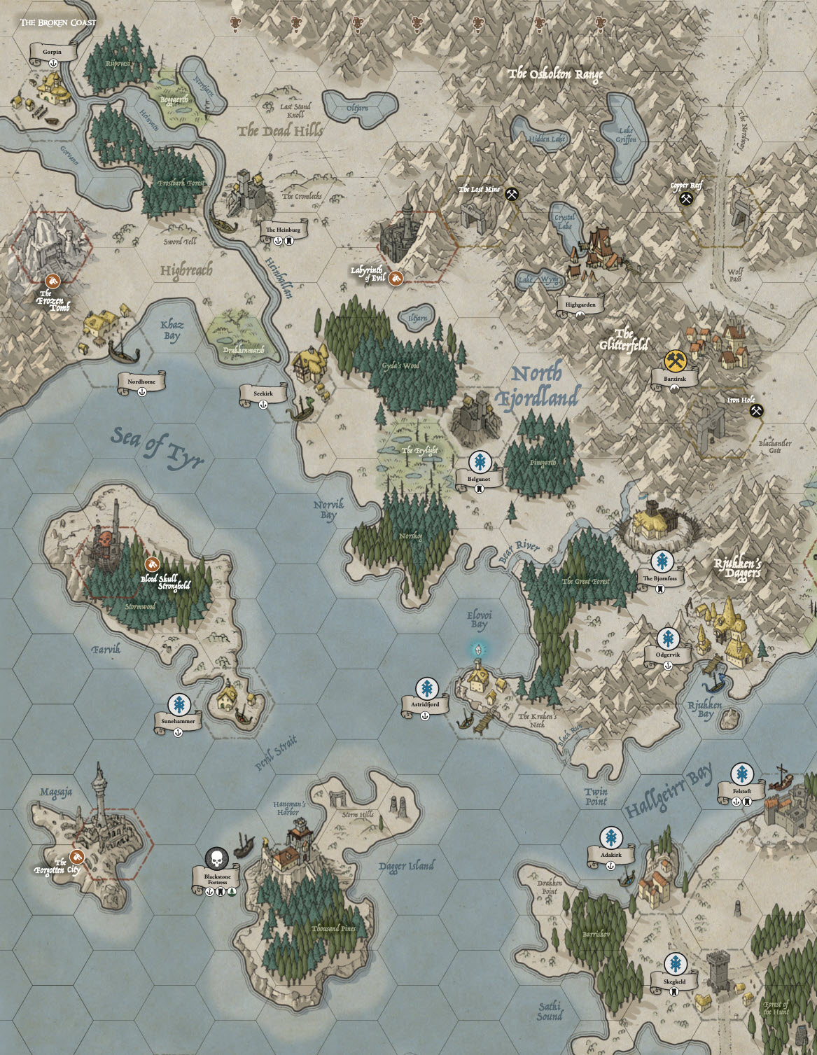 Burning Banners game board with medieval battlefield terrain