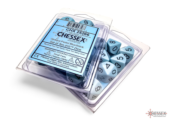 Chessex Opaque Pastel Blue/black Set of Ten d10s