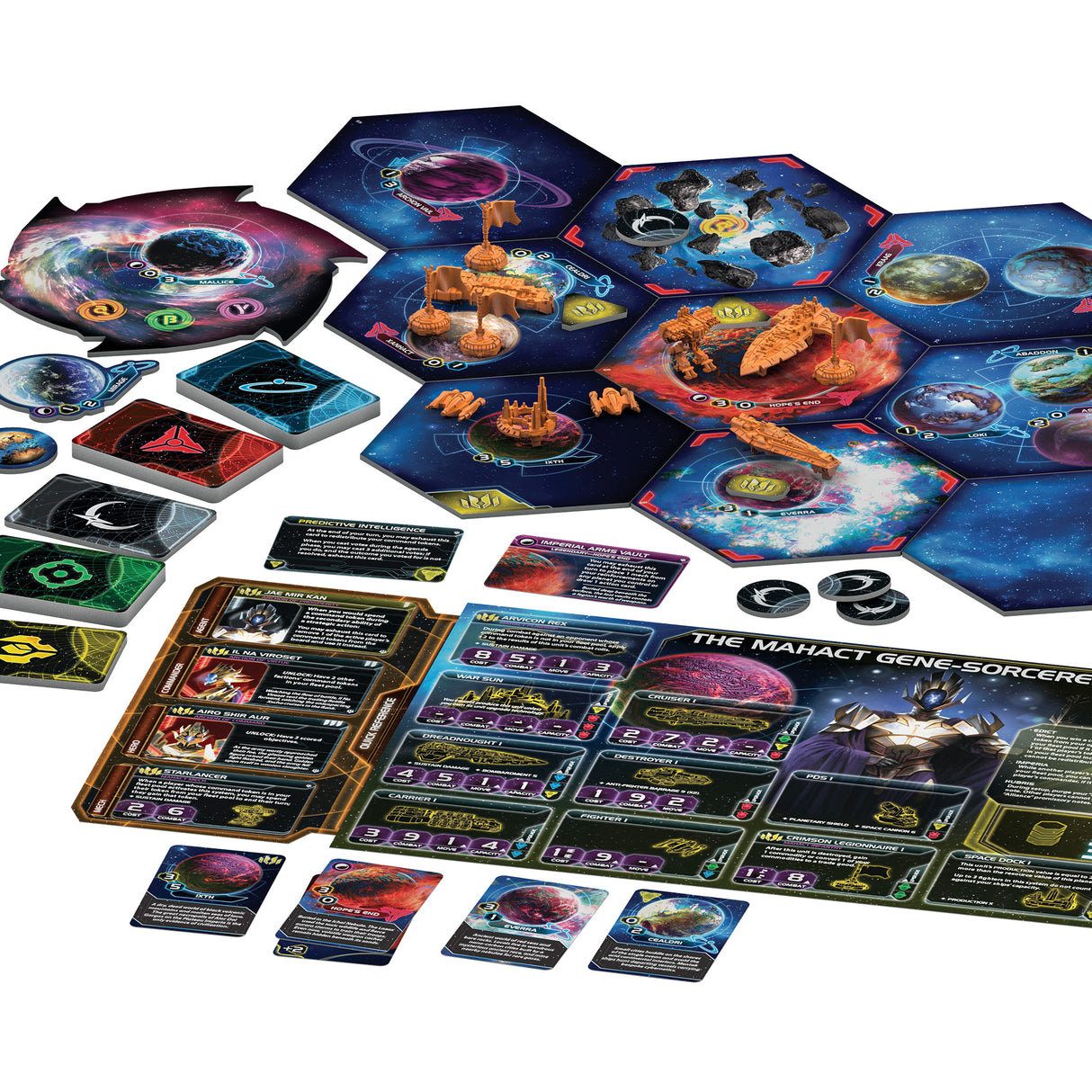 Twilight Imperium: Prophecy of Kings faction cards and tokens