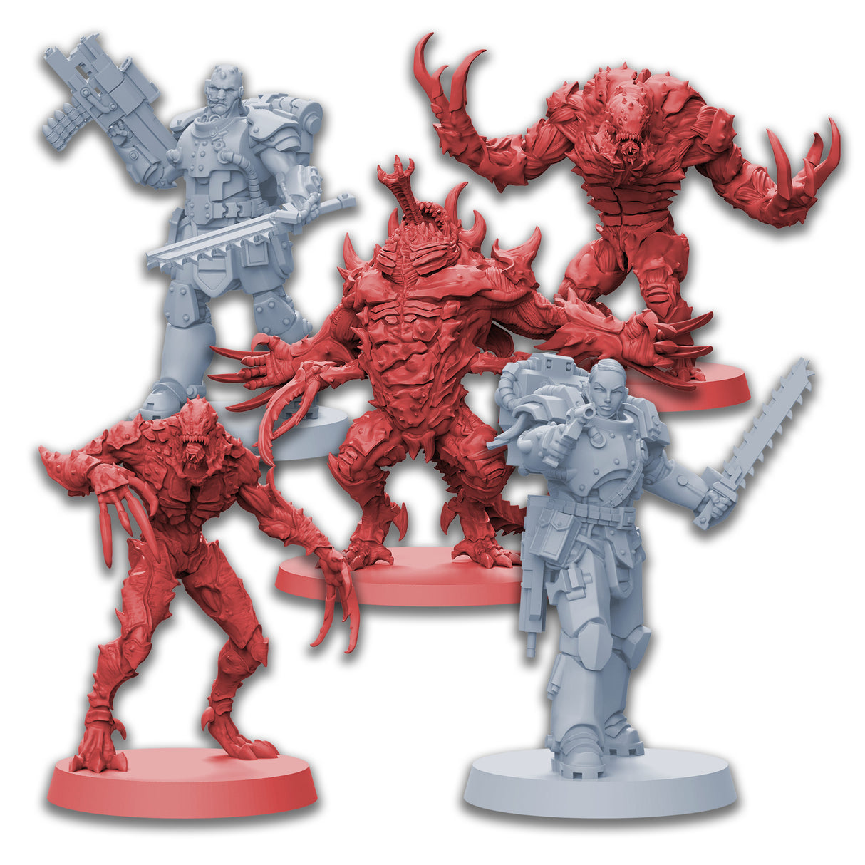 Zombicide: Dark Side game components and survivor miniatures