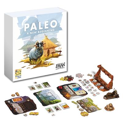 Paleo A New Beginning game box showing prehistoric adventure artwork