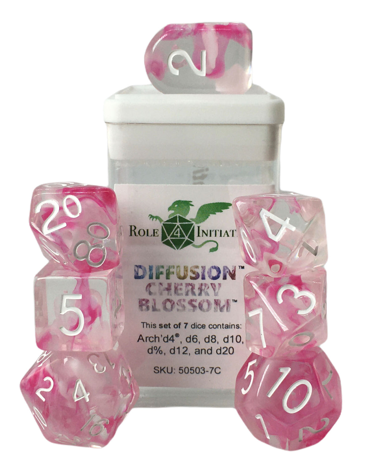 Polyhedral Dice: Diffusion Cherry Blossom set of 7 RPG | Elderwoods