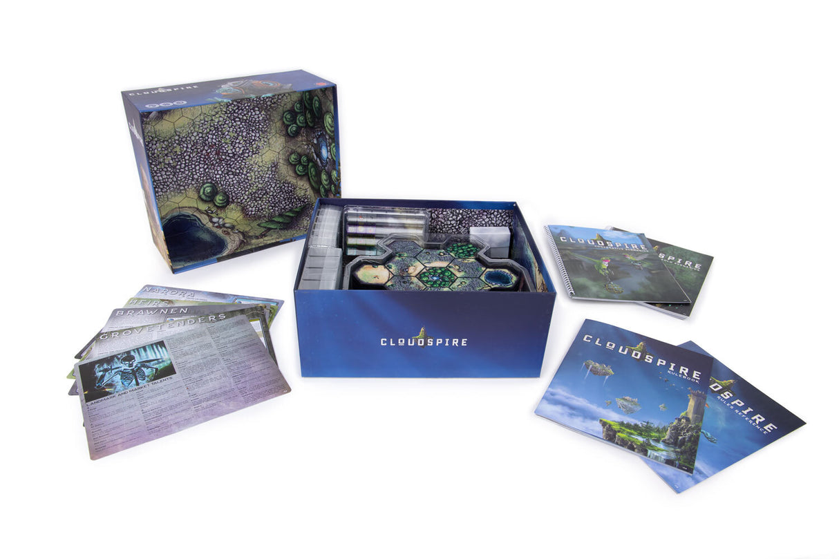 Cloudspire modular board game with components