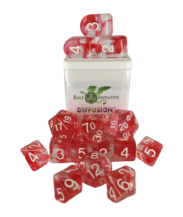 Polyhedral Dice: Diffusion Cherry - Set of 15 | Elderwoods