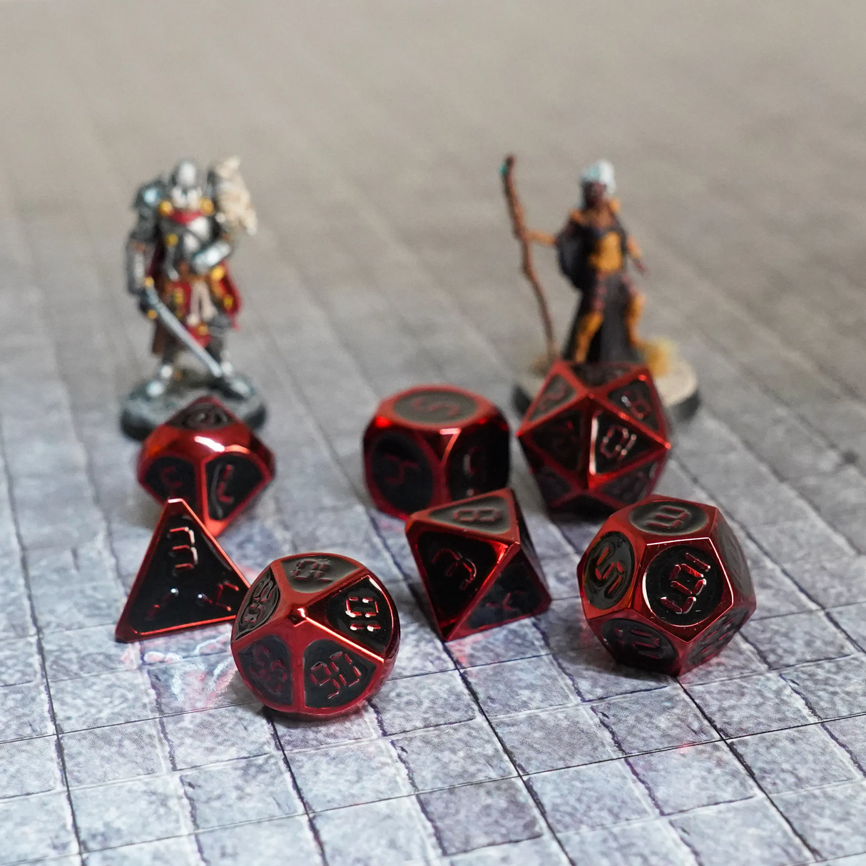 16mm Metal Polyhedral Dice: Red with black enamel inlay detail
