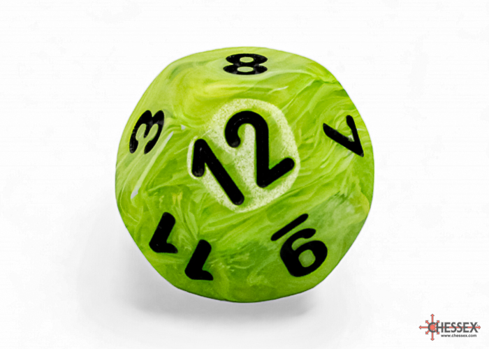 Chessex - Mega-Hedral Vortex Bright Green/Black 7-Die Set vortex swirl pattern detail