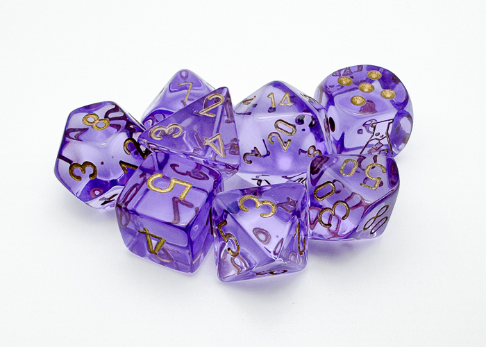 Chessex - Lab Dice Translucent Lavender/gold Polyhedral 7-Dice Set (with bonus die) | Elderwoods