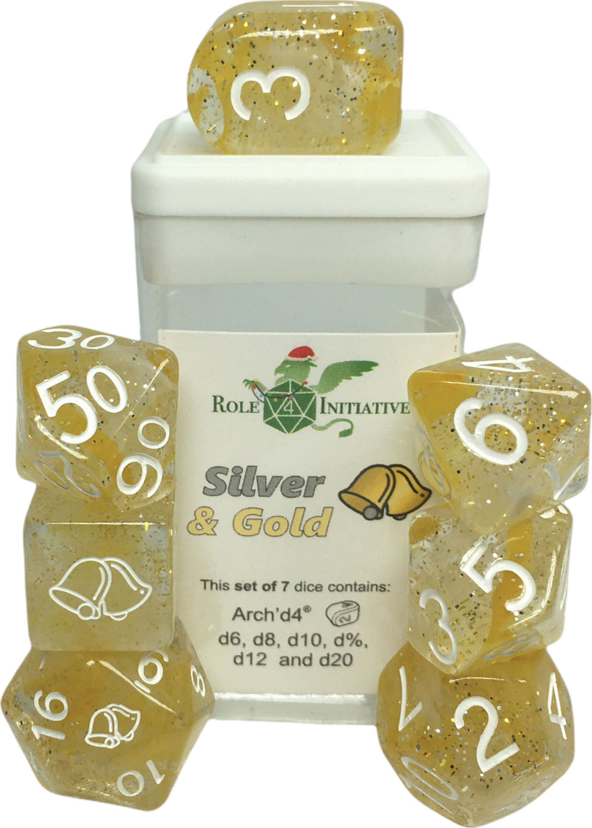 Polyhedral Dice: Silver and Gold set of 7 RPG | Elderwoods
