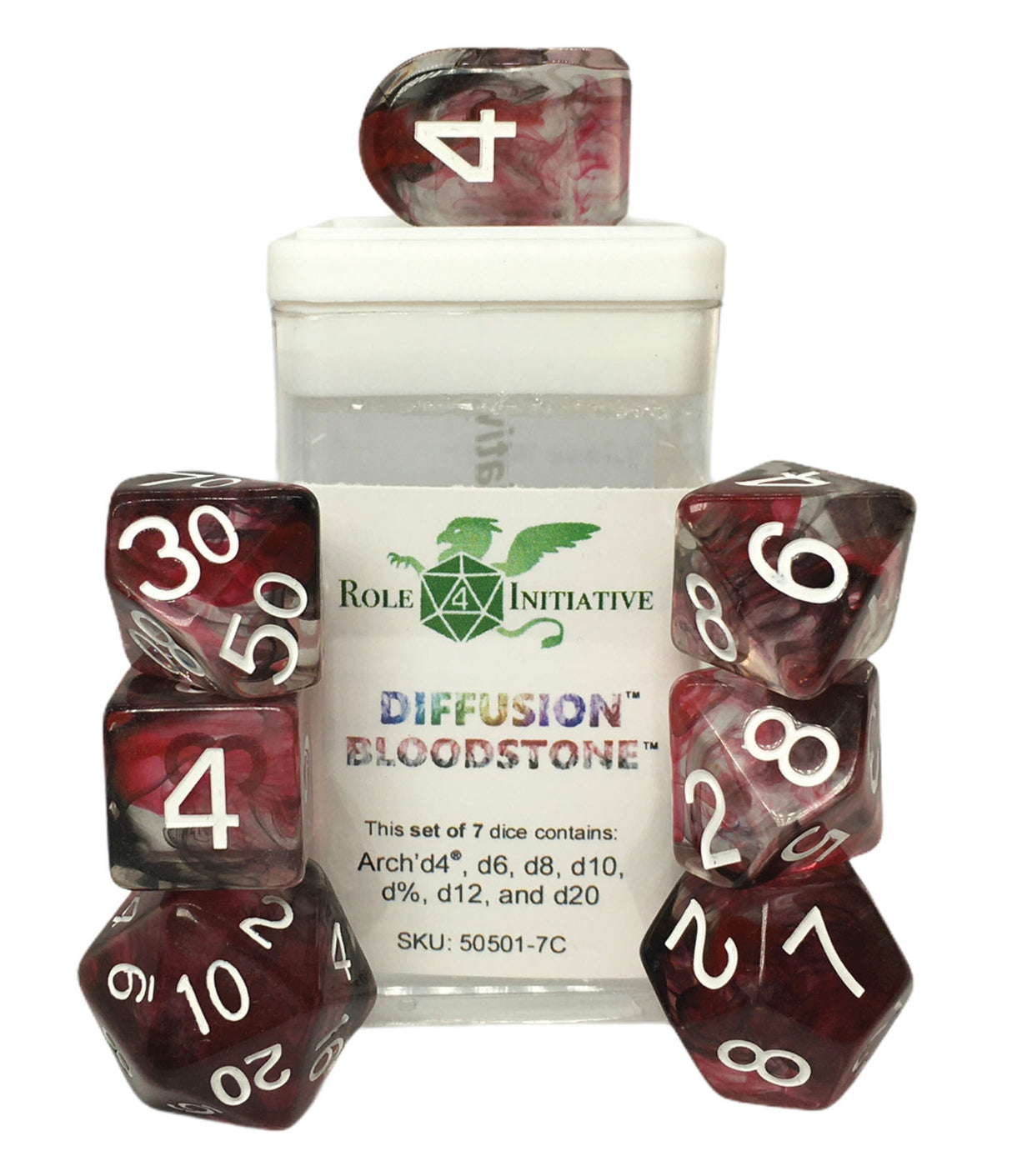 Polyhedral Dice: Diffusion Bloodstone set of 7 RPG | Elderwoods