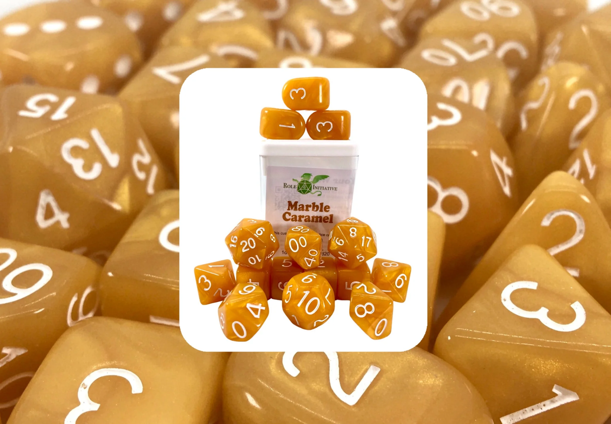 Polyhedral Dice: Marble Caramel - Set of 15 | Elderwoods