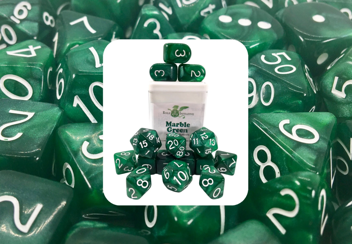 Polyhedral Dice: Marble Green - Set of 15 | Elderwoods