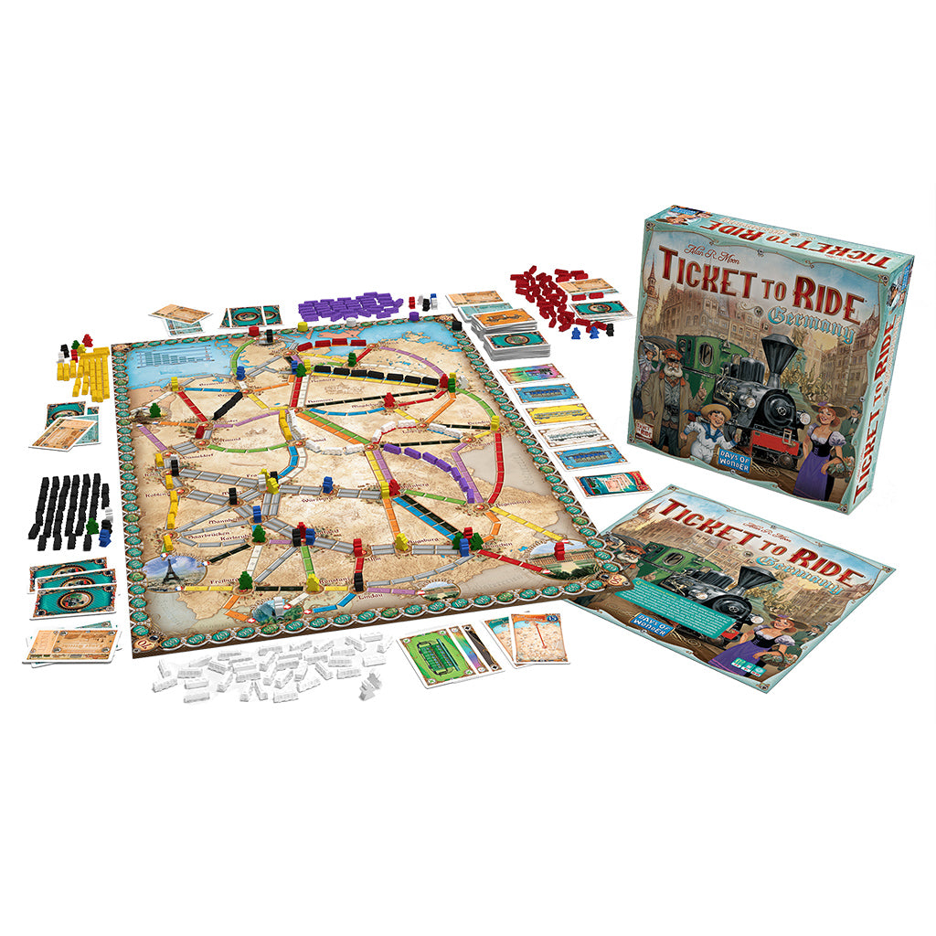 Ticket To Ride: Germany gameplay setup with Germany map