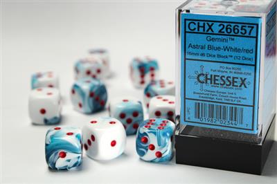 Chessex - Gemini 16mm d6 Astral Blue-White/Red (12 dice)