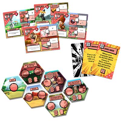 Looney Tunes Mayhem detailed game pieces and ACME cards