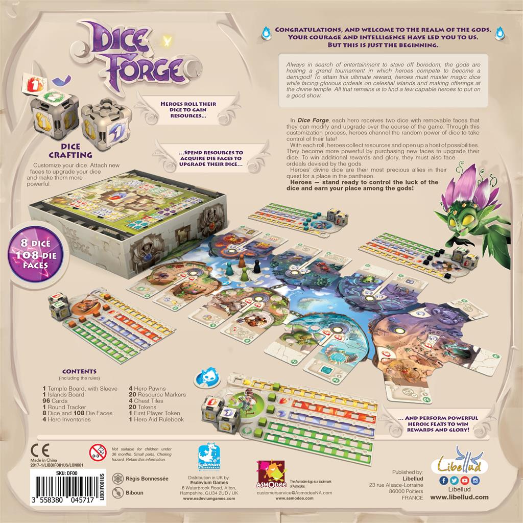 Dice Forge all game content featuring divine powers and dice-building mechanics