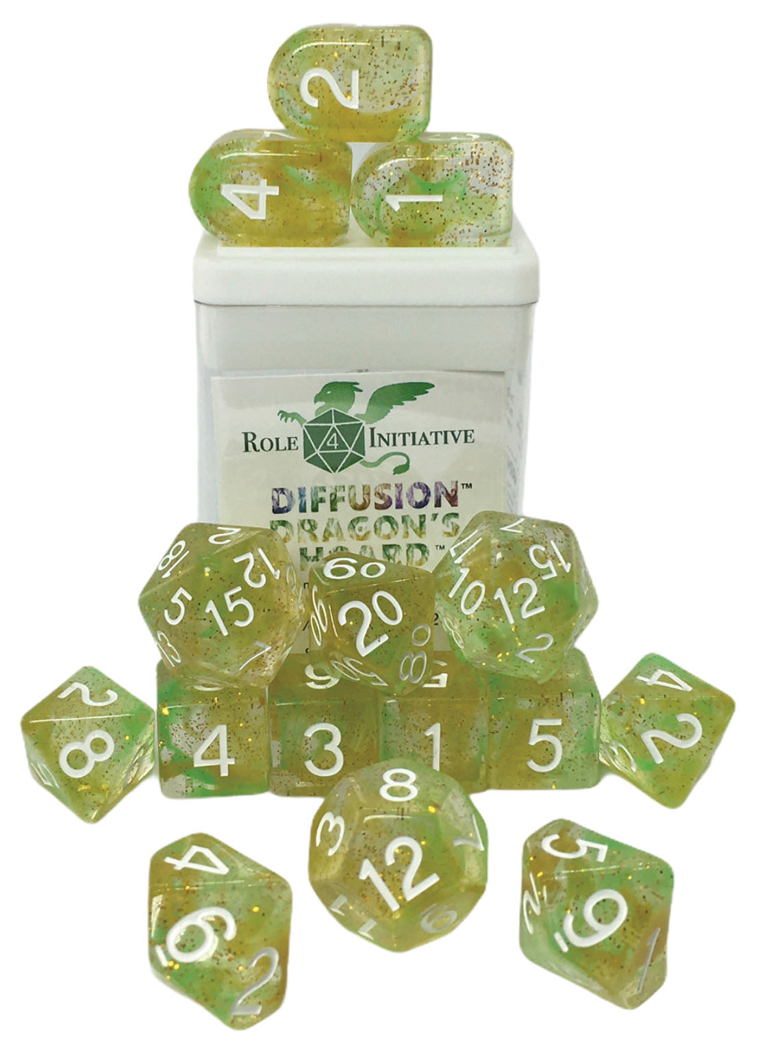 Polyhedral Dice: Diffusion Dragon`s Hoard - Set of 15 | Elderwoods