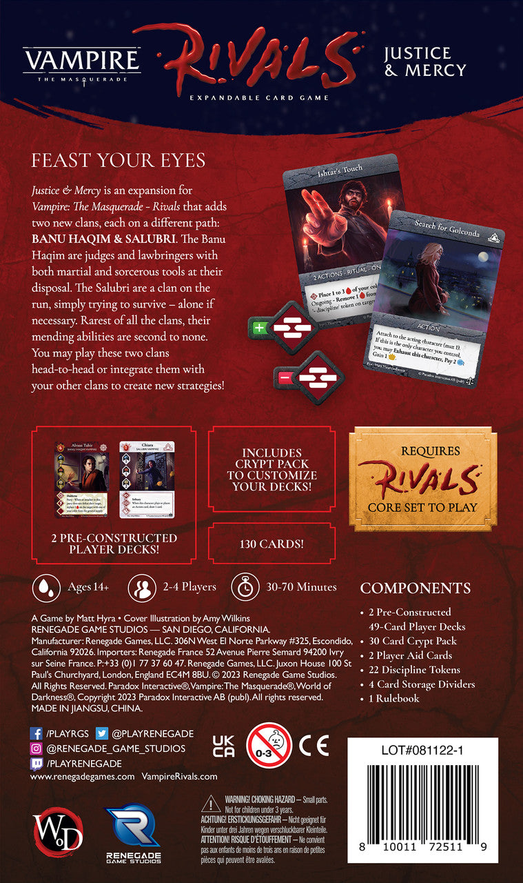 Vampire the Masquerade Rivals ECG: Justice & Mercy Expansion