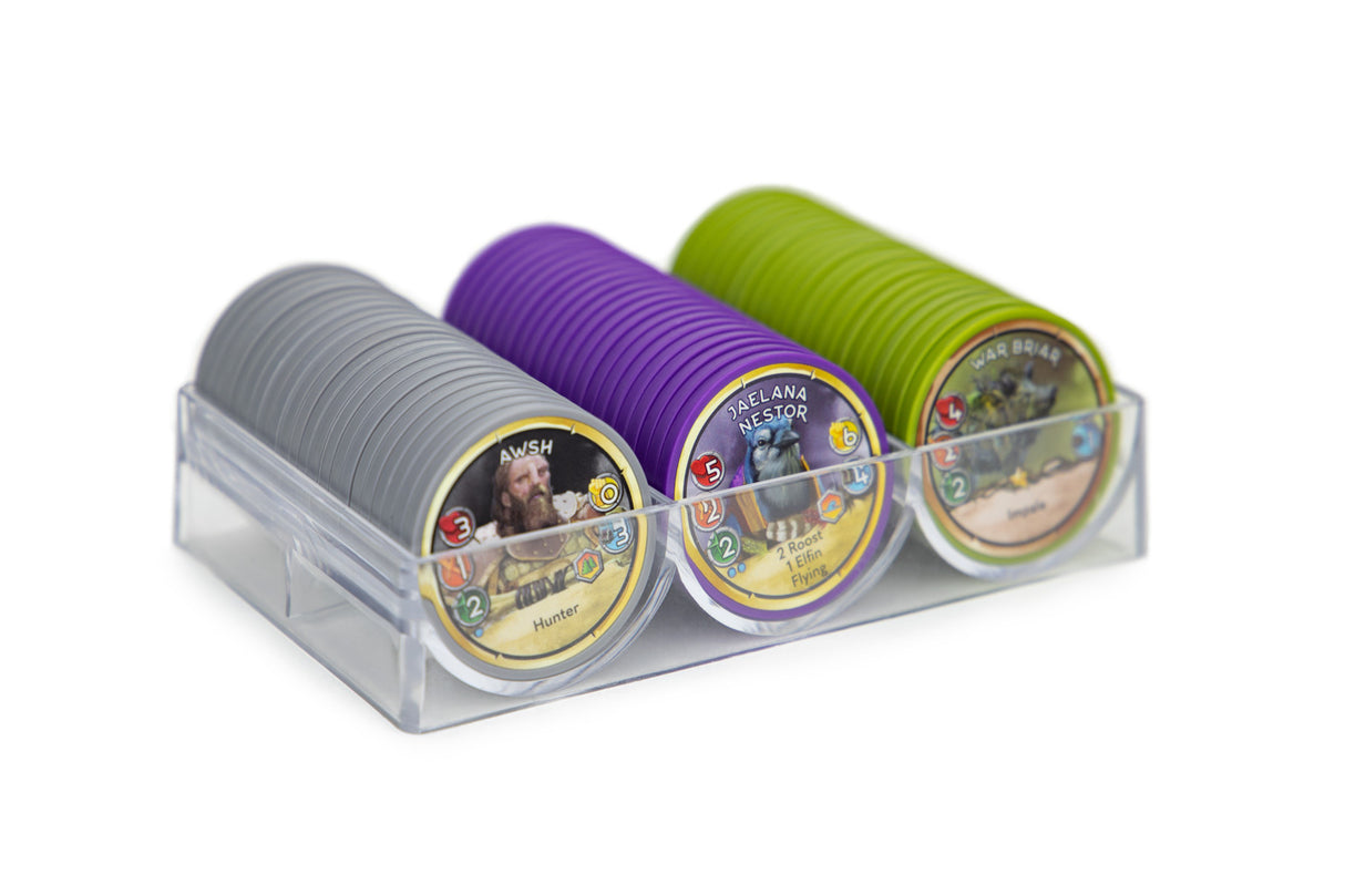 Cloudspire game components with chip tokens