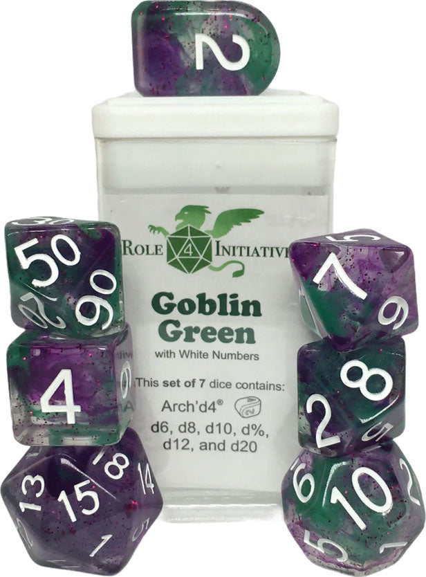 Polyhedral Dice: Diffusion Goblin Green- set of 7 | Elderwoods