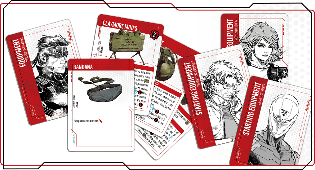 Metal Gear Solid game components with equipment cards