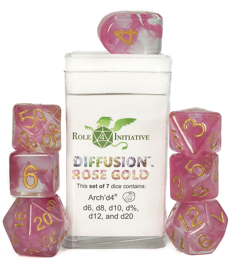 Polyhedral Dice: Diffusion Rose Gold - set of 7 | Elderwoods