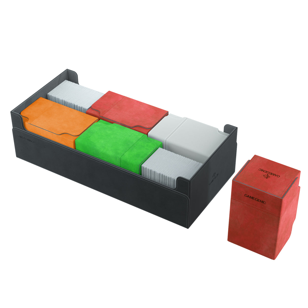 Gamegenic: Dungeon Deck Box 1100plus Black demonstrating storage compartments