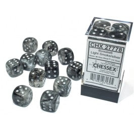 Chessex - Borealis 16mm d6 Light smoke/silver Luminary dice block (12 dice)