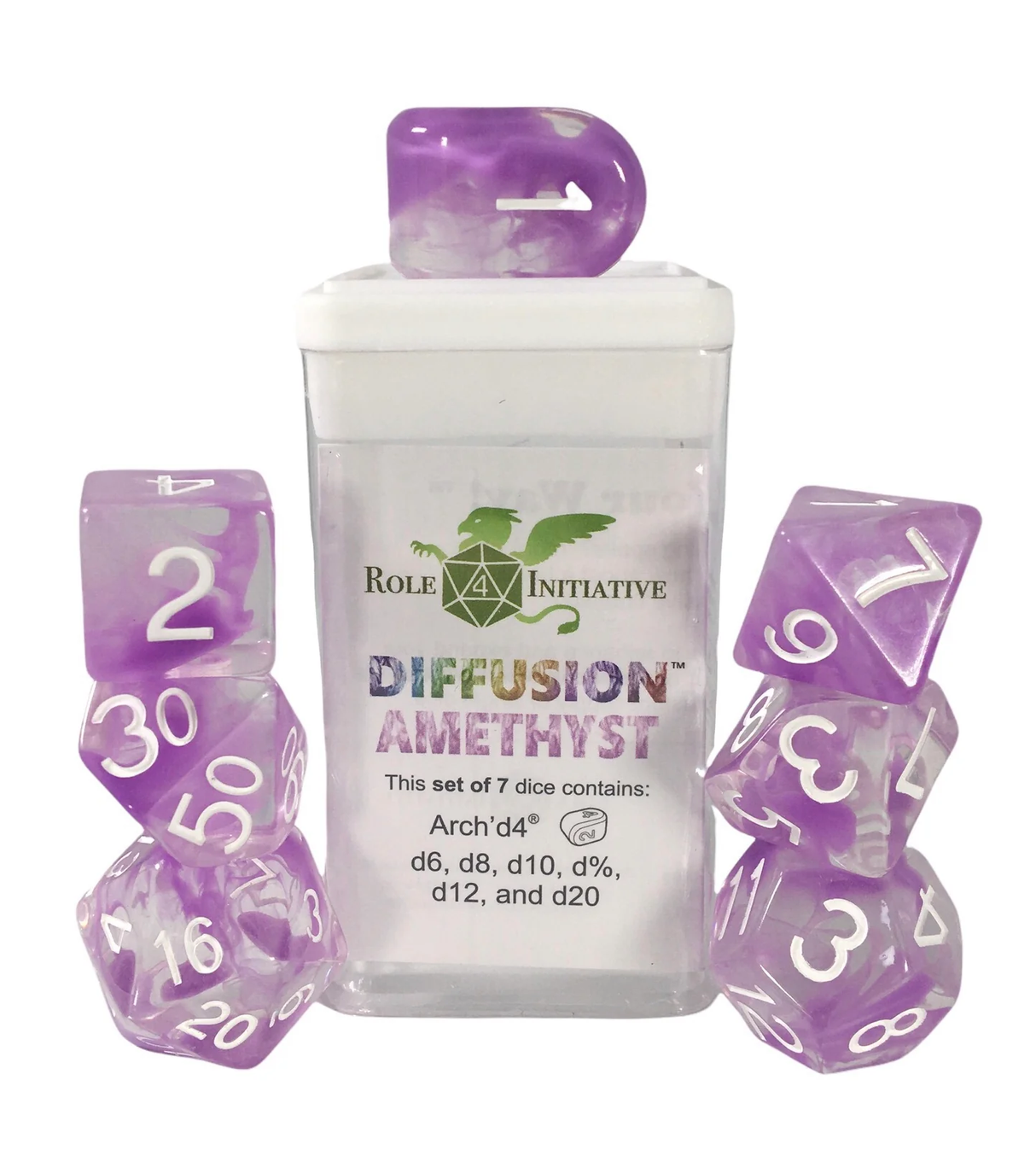 Polyhedral Dice: Diffusion Amethyst - set of 7 | Elderwoods