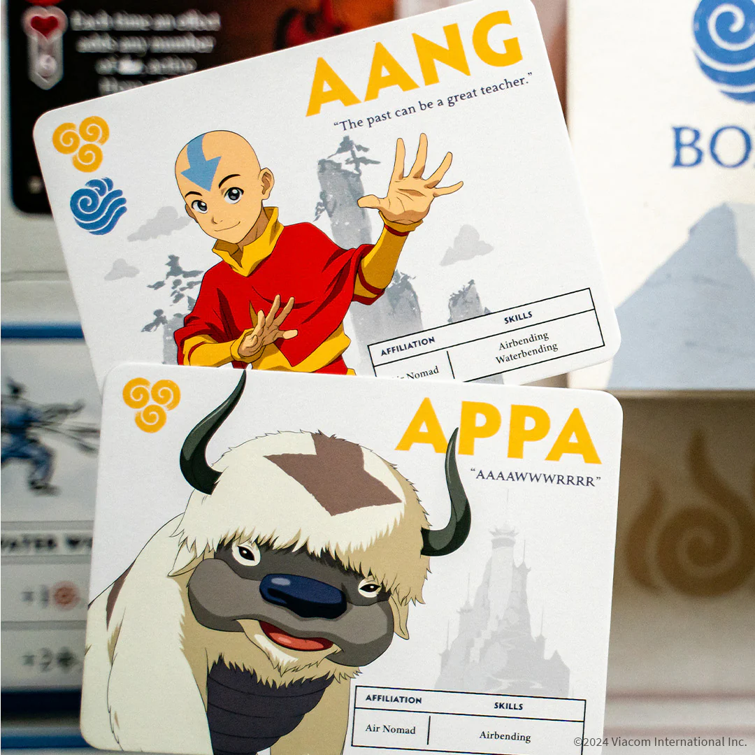 Avatar The Last Airbender Aang's Destiny gameplay cards featuring iconic characters and powers