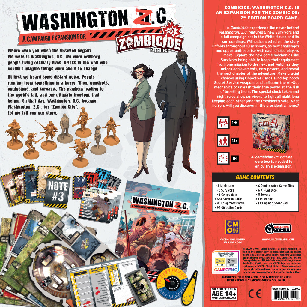 Zombicide: Washington Z.C. zombie horde and survivor team setup