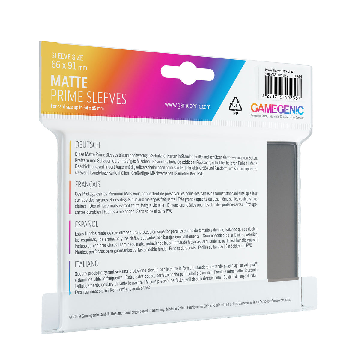 Gamegenic: Matte Prime Sleeves Gray