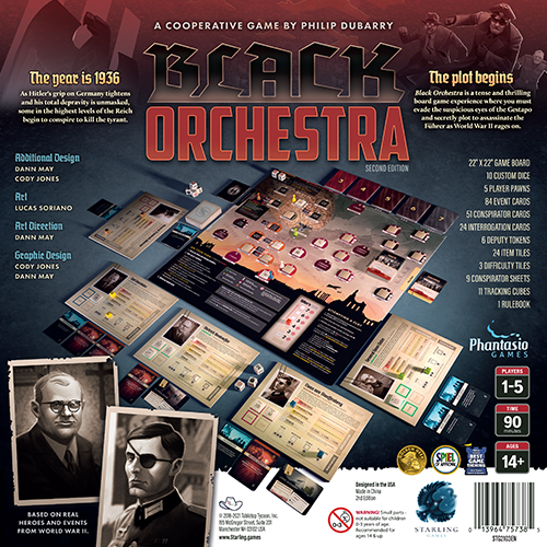 Black Orchestra game components and character cards