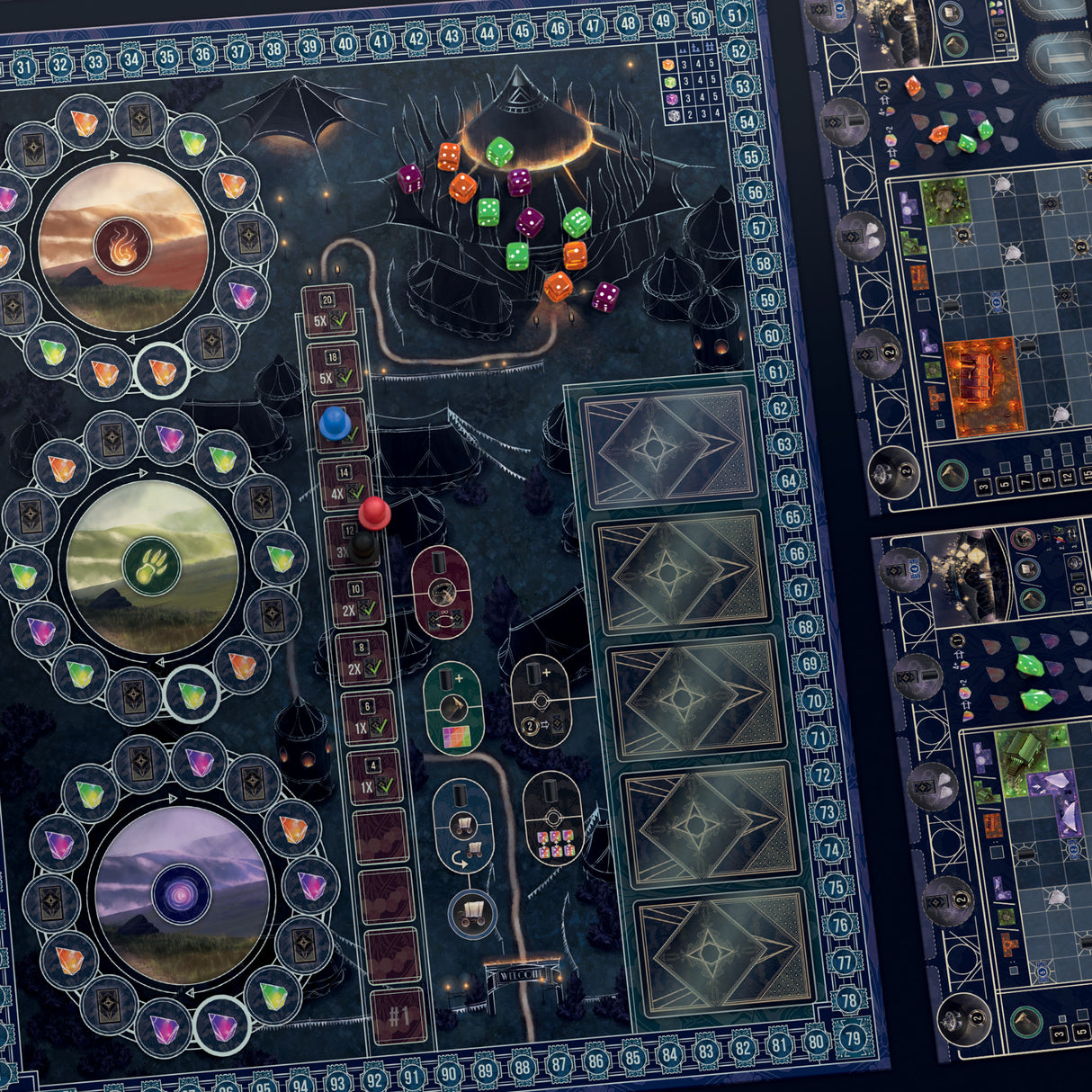 The Magnificent game components and performer tiles