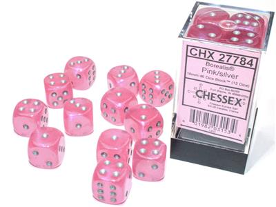 Chessex - Borealis 16mm d6 Pink/silver Luminary dice block (12 dice)