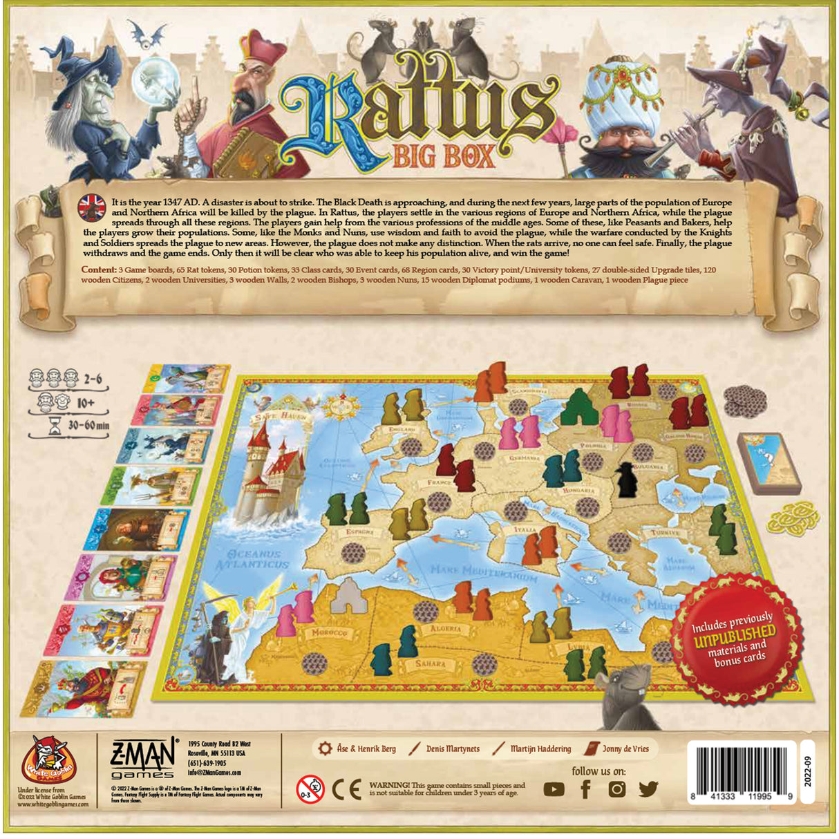 Rattus game components and plague tokens