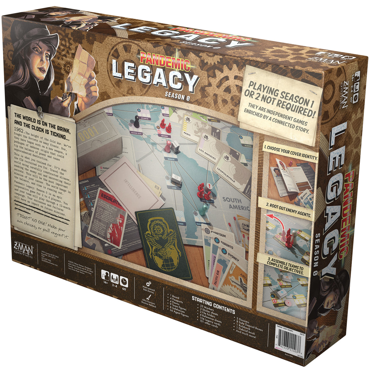 Pandemic: Legacy: Season 0 detailed game pieces and mission cards
