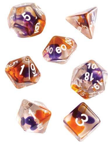Sirius Dice: RPG Dice Set (7): Purple, Orange Clear RPG | Elderwoods