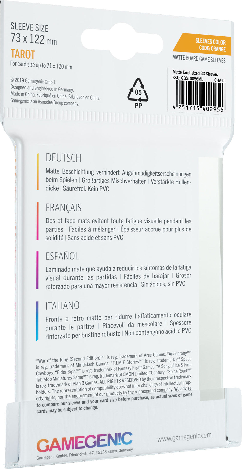 Gamegenic: Sleeve Matte Tarot code: Orange