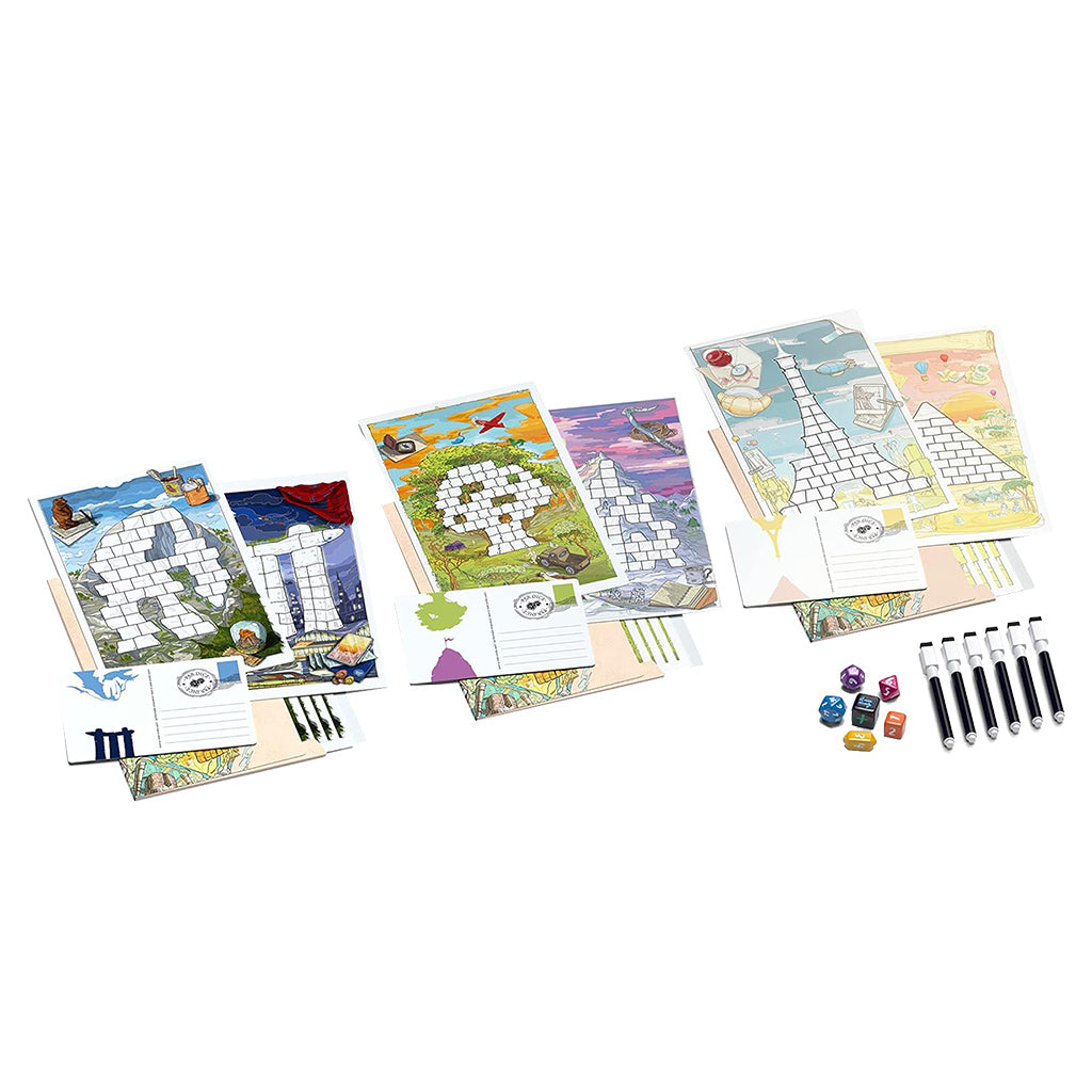 Roll to the Top board game gameplay setup with multiple player sheets