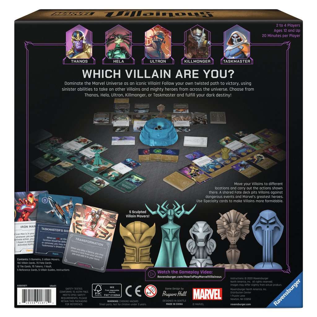 Marvel Villainous: Infinite Power back of box showing game details and overview