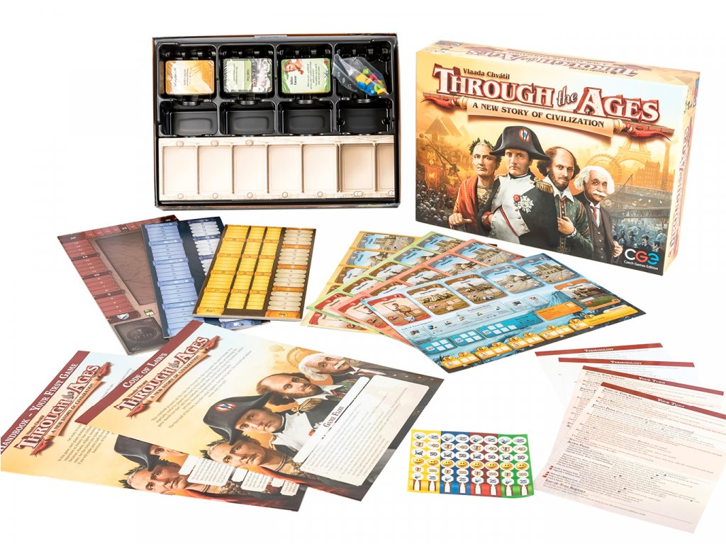 Through the Ages: A New Story of Civilization game components and cards