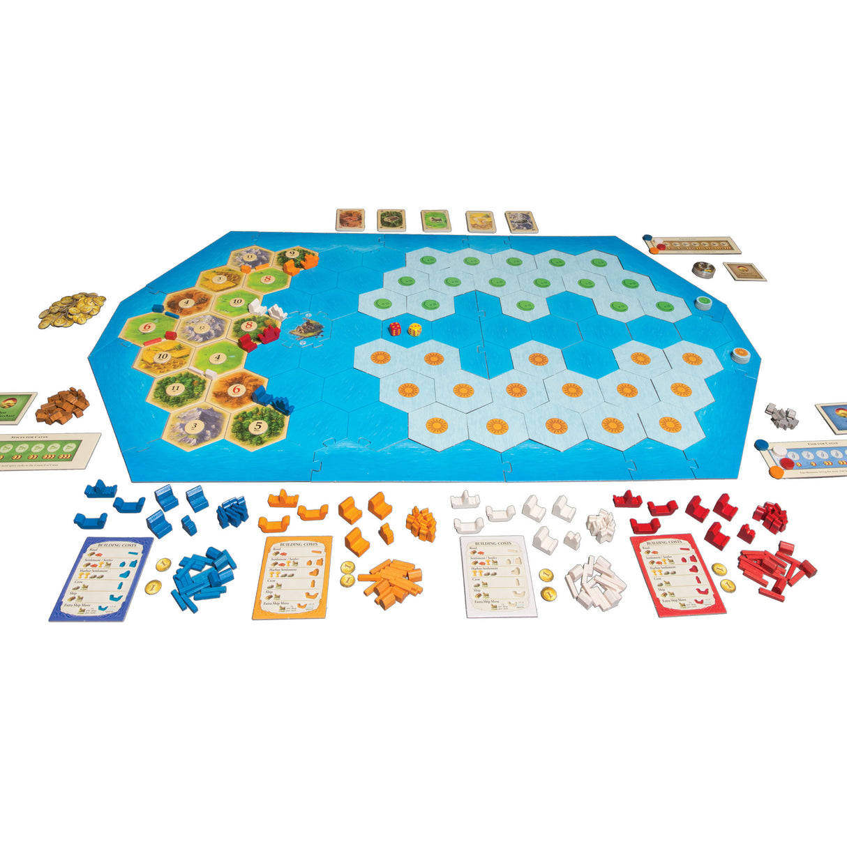 Catan: Explorers and Pirates game board and island tiles