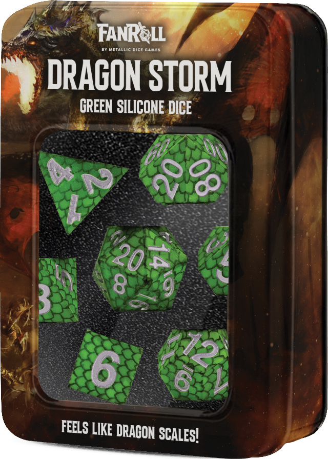 Dragon Storm Silicon Dice Set: Green Dragon Scales textured surface detail