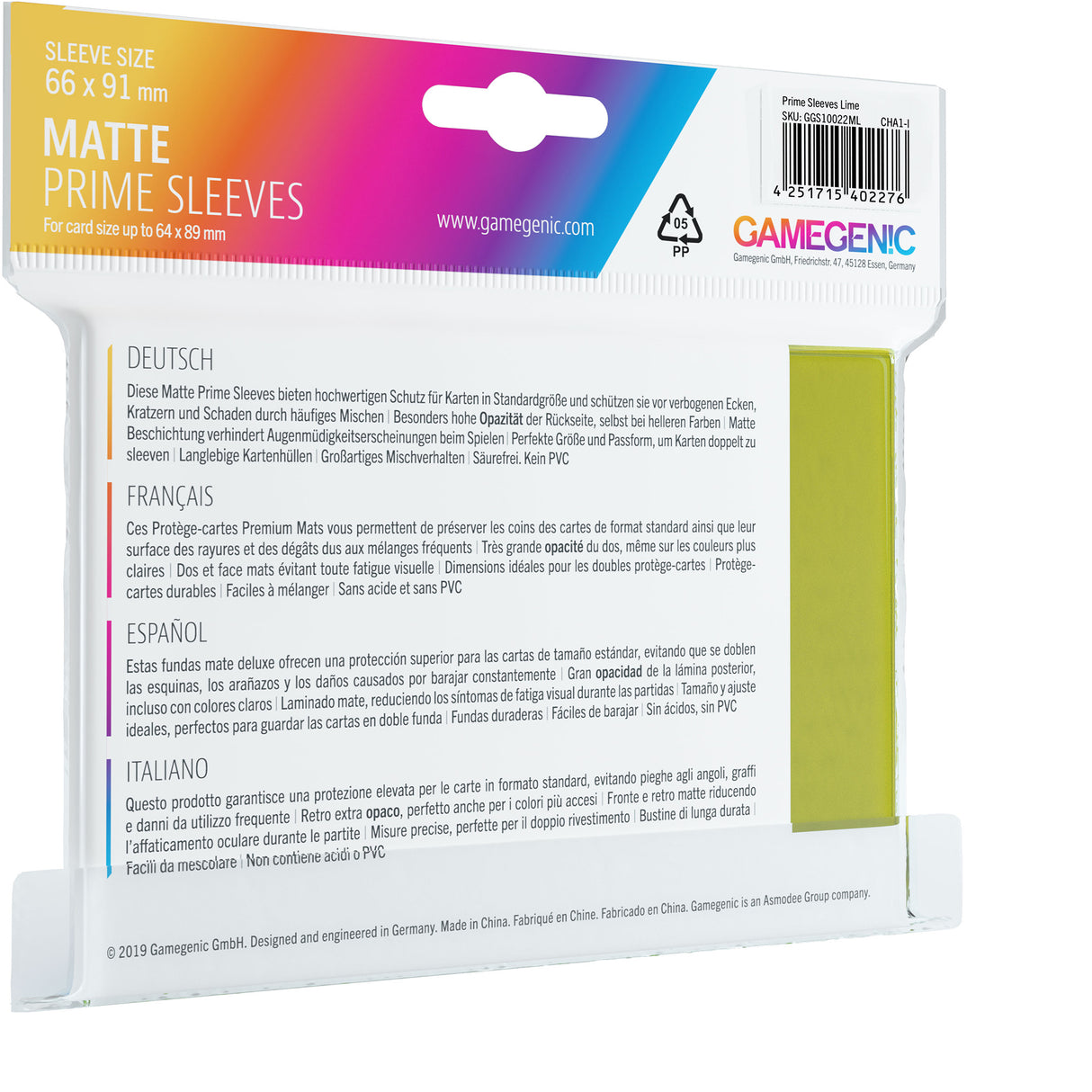 Gamegenic: Matte Prime Sleeves Lime