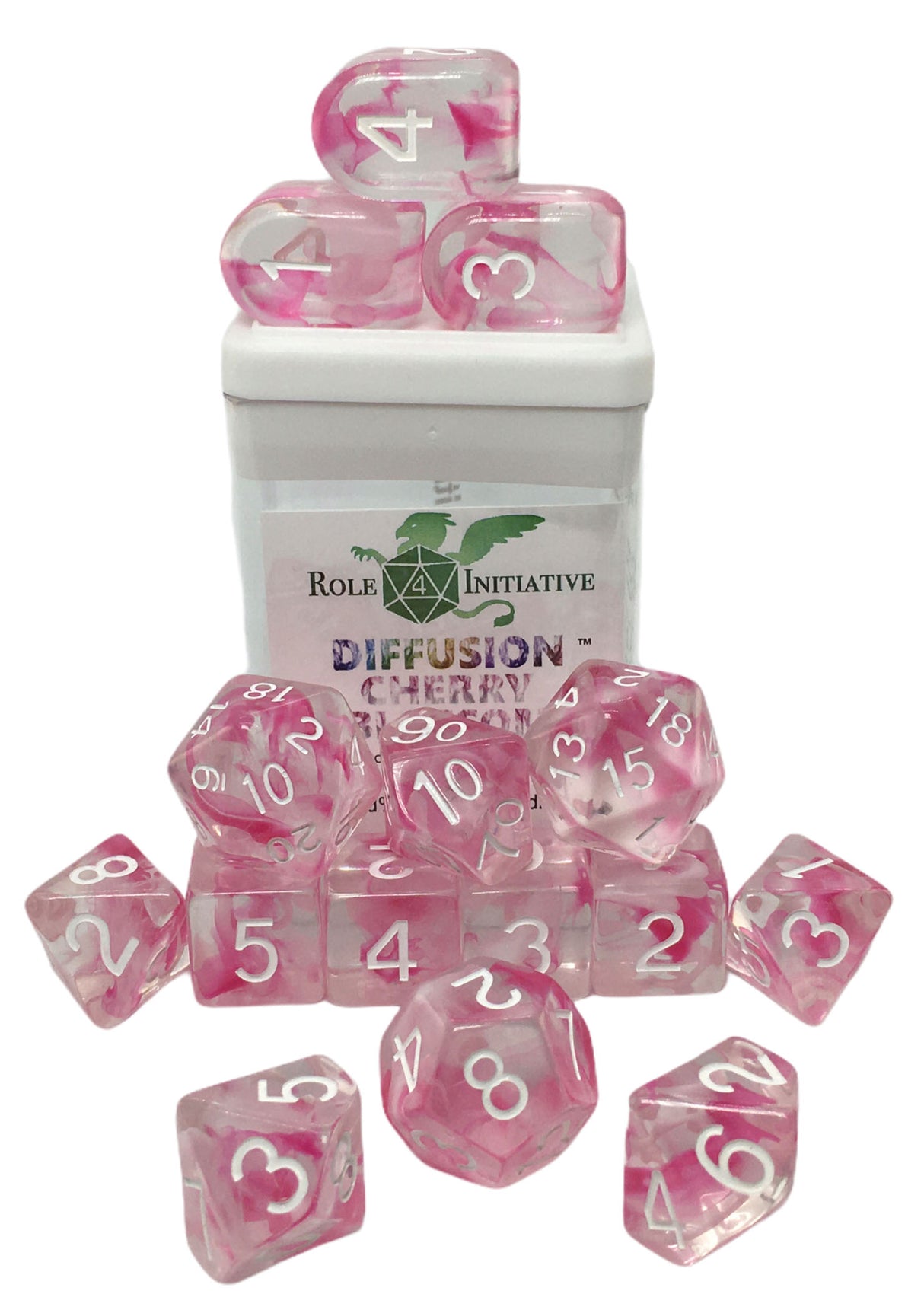 Polyhedral Dice: Diffusion Cherry Blossom - Set of 15 | Elderwoods