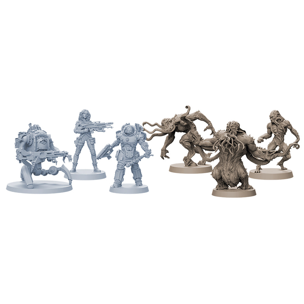 Zombicide Invader with alien zombie miniatures and survivors
