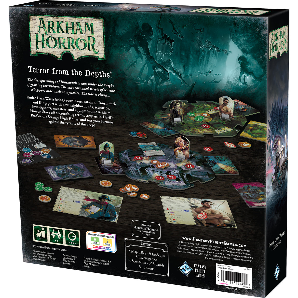 Arkham Horror: Under Dark Waves Expansion monster tokens and encounter cards