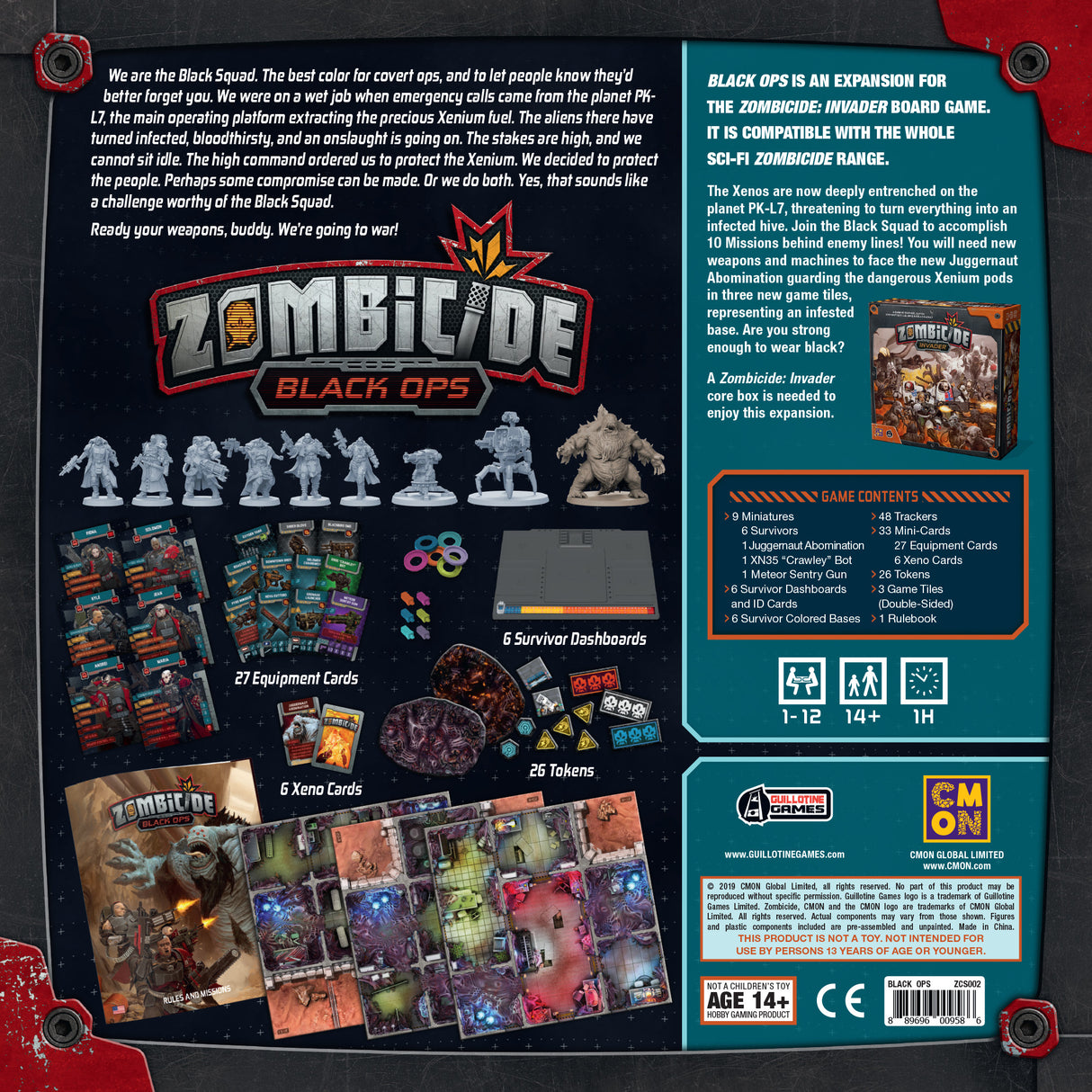 Zombicide Black Ops character cards and special abilities for covert operations gameplay